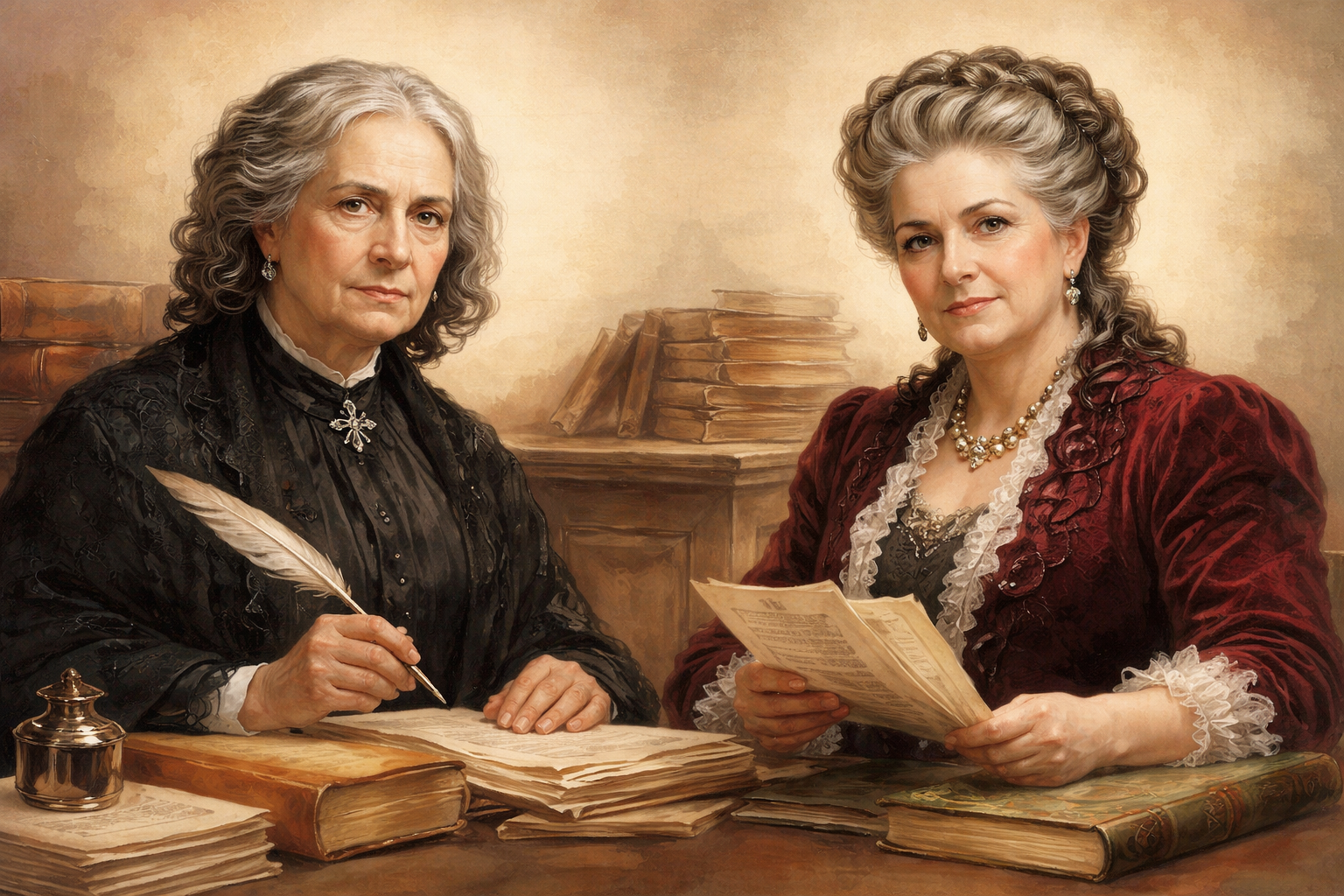 Ilustración de Concepción Arenal y Emilia Pardo Bazán para la conferencia en la Matritense