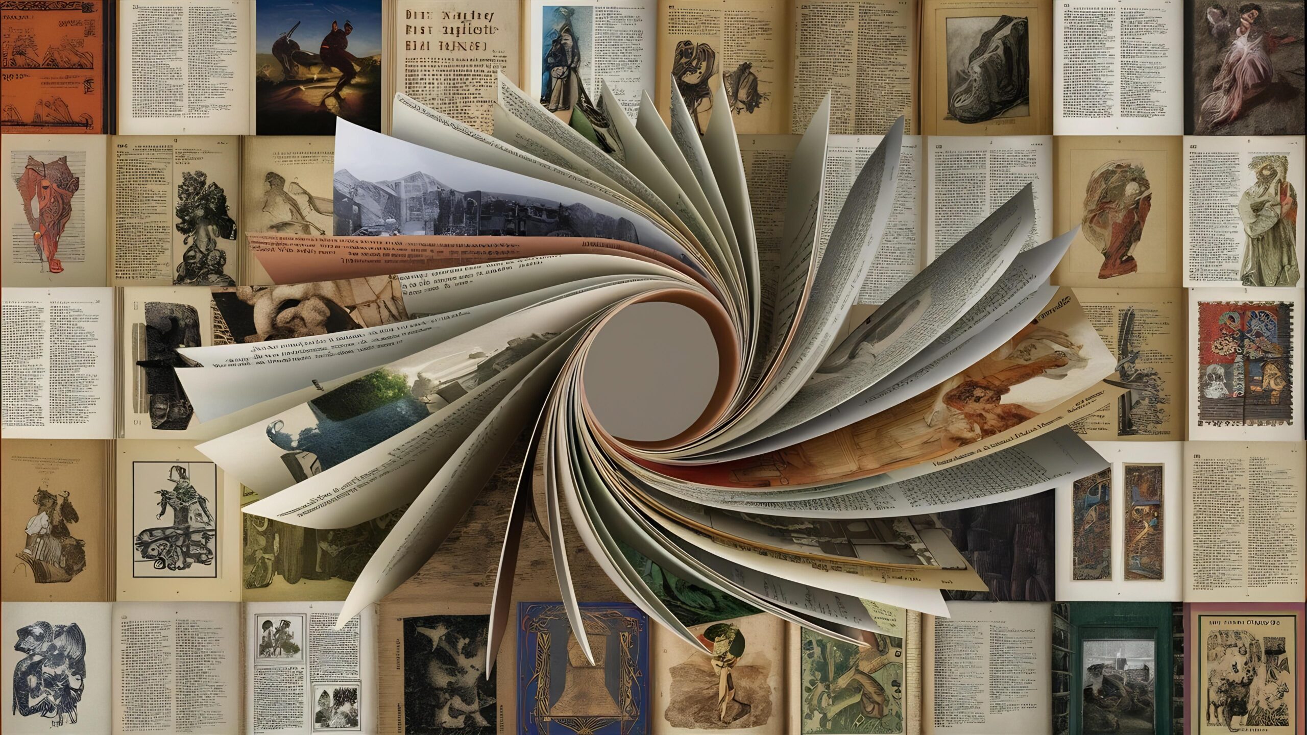 Collage de páginas de libros pasando, imagen asociada a un club de lectura