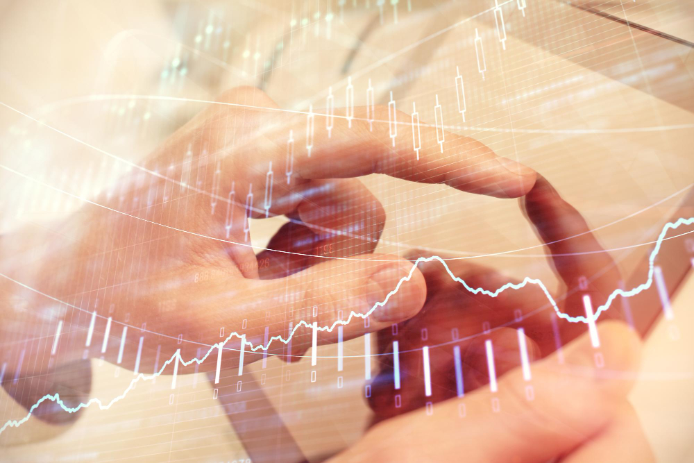 Análisis financiero digital en pantalla táctil