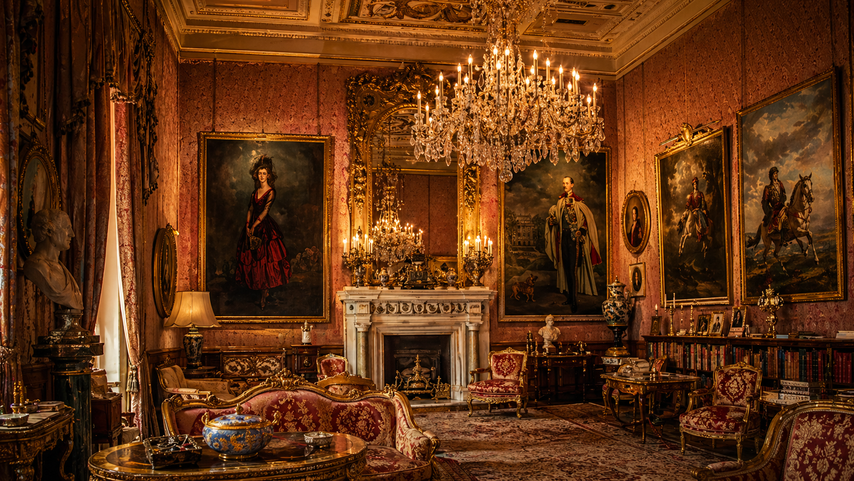 Salón aristocrático del Palacio de Liria con retratos históricos y decoración clásica