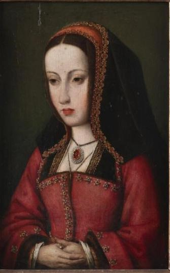 Retrato histórico de Juana I de Castilla, con vestido rojo y tocado oscuro